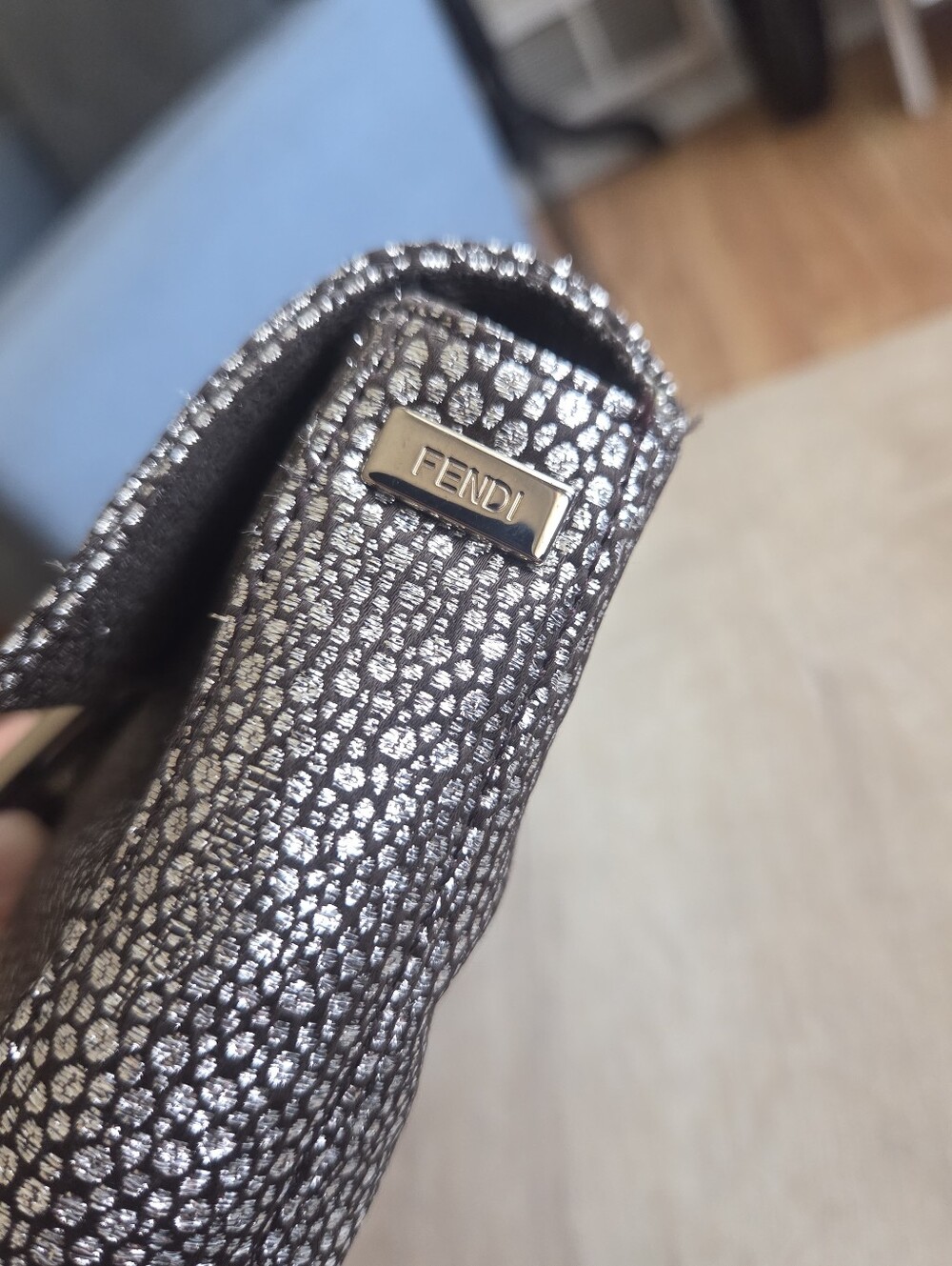 Authentic Vintage Fendi Metallic Crystal Baguette Clutch + Fendi Mirror Bundle - Picture 15 of 16